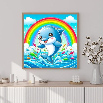 Artunion Framed Paint by Numbers Kit for Adults Beginners & Kids Ages 8-12,Cute Dolphin Paint by Number with Frame,Ocean Animals Paint by Numbers Kit on Canvas 10 * 10 Inch Without Easel - Image 2