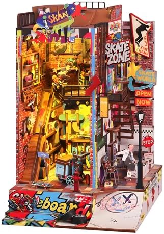 Miniature Book Nook Kit Cyberpunk Street Graffiti Skateboard DIY 3D Wooden Booknook for Adults and Book Lovers Bookshelf Insert Decor Creative Gift for Family Friends and Elderly by Ahilmrn