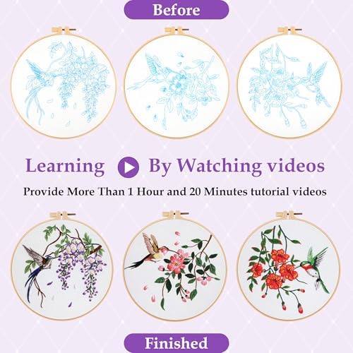 Uniartfy Embroidery Kit for Beginners with Hummingbird and Flower Pattern - Image 4