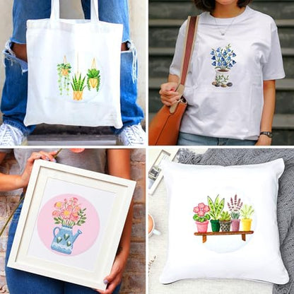 BEUNITONE 4 Set Embroidery Kit for Beginners, Vase Plants Cross Stitch Kits, Needlepoint Kits for Adults with Instructions and Full Kit, Creative Hand Embroidery Patterns for Cloth and Home Decor - Image 7