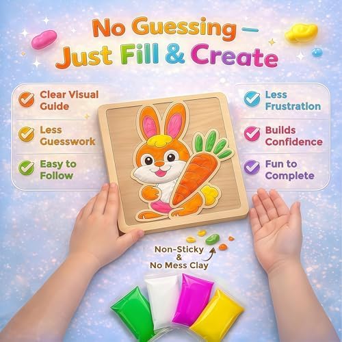 Air Dry Clay for Kids - Modeling Clay for Kids DIY Arts and Crafts Kit with 16 Soft Colored Magic Clay Bags & 2 Engraved Wooden Boards - Wooden Clay Picture Kit for Boys and Girls Ages 4-8 - Image 4
