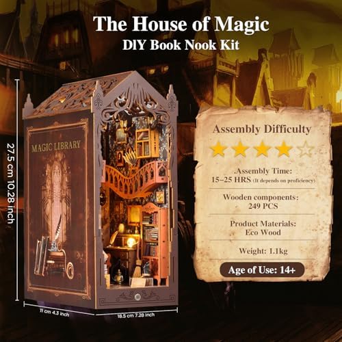 Book Nook Kit,DIY Miniature House Kit,Dollhouse Booknook with Dust Cover & LED Light,3D Wooden Bookends Puzzle,Bookshelf Decorfor for Adults, Teens, Beginners,Gifts for Family, Friends - Image 2