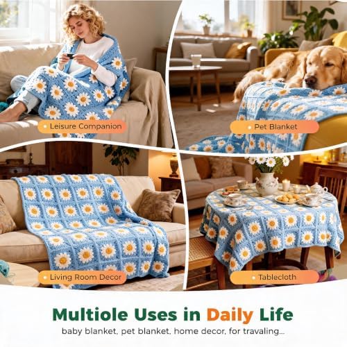 HHSarioneiro Crochet Blanket Kit for Beginners, Easy Granny Square Crochet Kit for Adults,with Step-by-Step Instructions and Clear Videos, Includes Multiple Accessories, Gift for Craft Lovers (Blue) - Image 6