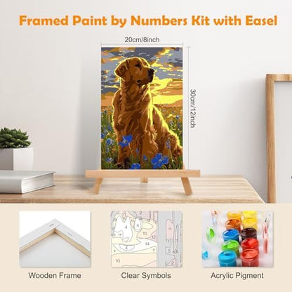 MOGTAA Paint by Numbers Kit for Adults with Frame, Dog Paint by Number Canvas, Flowers Scenery Paint by Numbers with Easel, DIY Animal Oil Painting Kit for Home Wall Decor 8 x 12 Inch - Image 2