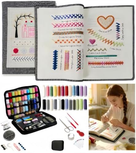SanQiuShe Stitch Book, Embroidery Stitch Book, DIY Sewing Books, Embroidery Books of Stitches,97 PCS Beginner Embroidery Kit, Portable All-in-One Hand Embroidery Book for Adults & DIY Craft Lovers by Unknown