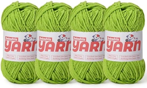 4 Pack Plush Chunky Chenille Yarn for Crocheting, Soft Fluffy Velvet Yarn for Crocheting Amigurumi, Fuzzy Baby Blanket Knitting 400g/524yds Bulky(4 Lime Green) by Sekafris
