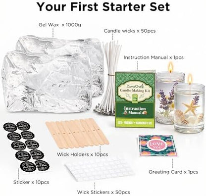 LumaCraft Clear Gel Wax for Candle Making - 2.2LB (1000g) Transparent Jelly Candle Wax with Wicks, Wick Stickers & Holders - Non-Toxic, Unscented DIY Gel Wax for Beginners & Crafters - Image 2