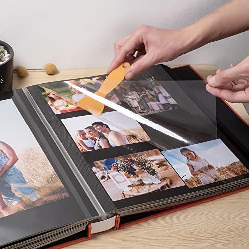Large Photo Album Self Adhesive 4x6 5x7 3x5 8x10 Scrapbook Magnetic Album DIY Scrap Book Length 13 x Width 12.8 (Inches) 120 Black Sticky Pages Linen Cover DIY Photo Album(Orange) - Image 2