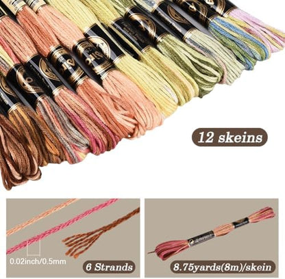 12 Skeins 105 Yards Cross Stitch Floss Colorful Embroidery Thread 6 Ply Variegated Polyester Friendship Bracelet String Bulk for Sewing Making Needlecraft Knitting Clothes Stitching Decor - Image 2