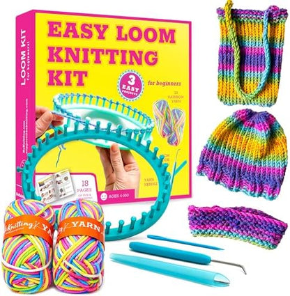 BeKnitting Loom Kit - Beginner Learn to Knit Hat, Bag and Headband for Kids & Adults | DIY Arts & Crafts w/Round Loom, Yarn, Crochet Hook, & Pen | Weaving | Holiday Gifts, Gift-Ready Box by BeKnitting