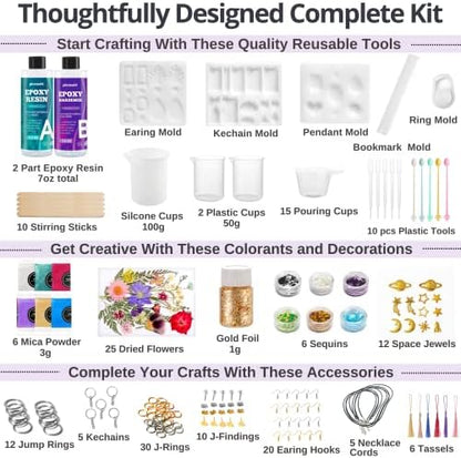 Piccassio Epoxy Resin Kit for Beginners – 208-Piece Jewelry Making & Craft Kit with Molds, Dried Flowers, Glitter & Tools – Complete Starter Set for Keychains, Bookmarks, Pendants & DIY Resin Art - Image 3