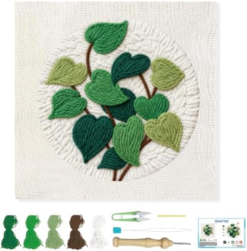 BEUNITONE Punch Needle Kit for Adults Beginners, Easy Vines and Leaves Needlepoint Crafts Kit for Adults, Complete Embroidery Starter Kit with Pre-Print Pattern and Hoop for Home Decor 7.9"x7.9" by BEUNITONE