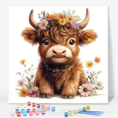 GEEHEIY Framed Paint by Numbers Kit for Adults, Highland Cow, 10 x 10 Inch by GEEHEIY