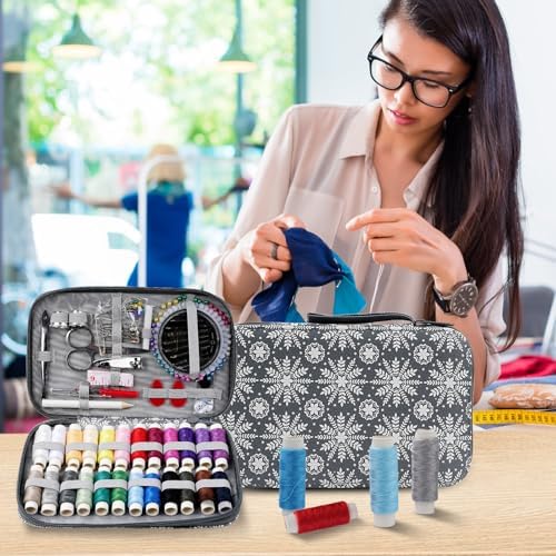 Sewing Kit for Adults,126PCS Needle and Thread Kit for Sewing,Professional Sewing Supplies Accessories for Adults, Travel Sewing Kit for Emergency, Home (Gray) - Image 3