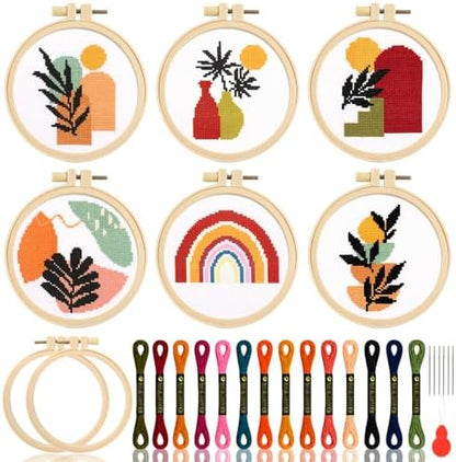 ZOIIWA 6PCS Boho Embroidery Kit for Beginners Adults Summer Cross Sewing Kits DIY Starter Hand Embroidery Kit with Needlepoint Patterns Hoop Threads Needles Instructions Craft Gift for Home Decor by ZOIIWA