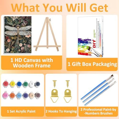 Framed Paint by Numbers Kit for Adults with Wooden Easel, Dragonfly, 16x20 inch - Image 4