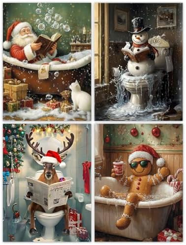 TCDZMYGS 4 Pack Christmas Paint by Numbers Kit for Adults Beginner,Bathroom Paint by Number Kits Without Frame,DIY Acrylic Oil Painting by Numbers for Home Wall Decor 11.8 x 15.7 inch by TCDZMYGS