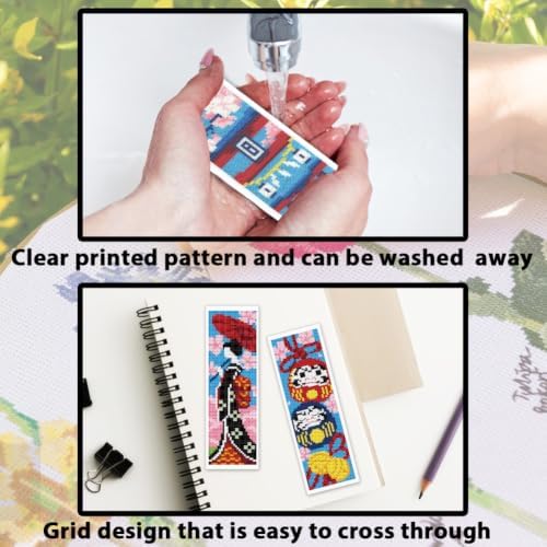 ACRNIGHEET 6PCS Cross Stitch Bookmark Kit for Beginner Stamped Cross Stitch Kits for Adults Japanese DIY Tassel Embroidery Bookmark Kits Needlepoint Kit with Instructions Craft Gift 8.5''x3'' 11CT - Image 3