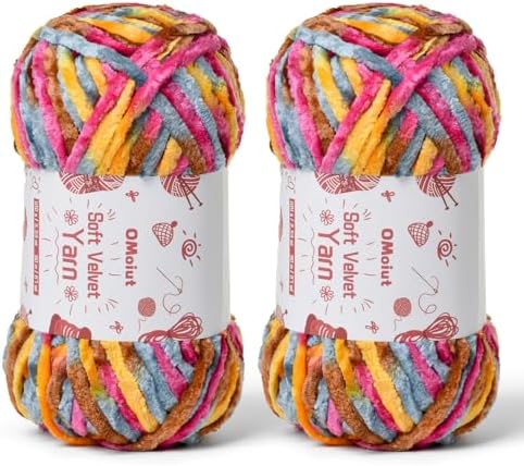 2x100g Fluffy Velvet Chenille Yarn for Crocheting and Knitting, 80m (87.5yd) Baby Yarn for Crocheting Soft, Crochet Chunky Yarns Amigurumi Yarns (2 Sunrise) by OMoiut