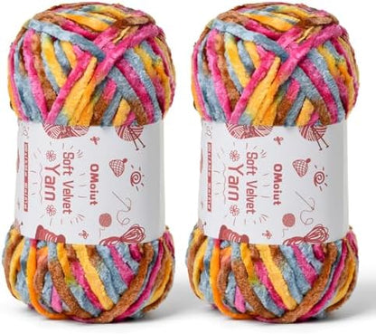 2x100g Fluffy Velvet Chenille Yarn for Crocheting and Knitting, 80m (87.5yd) Baby Yarn for Crocheting Soft, Crochet Chunky Yarns Amigurumi Yarns (2 Sunrise) by OMoiut