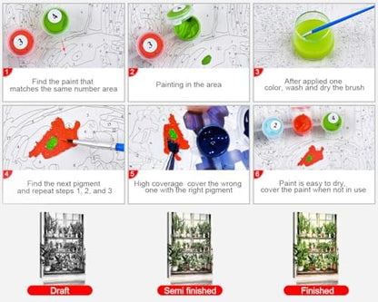 TUMOVO Green Plant Paint by Numbers Kit for Adults Beginner Potted Oil Painting Adult Paint by Number Kits on Canvas Botanic DIY Acrylic Painting Art Crafts for Gifts Home Wall 16"x20"(Frameless) - Image 4
