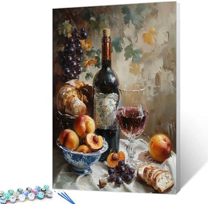 Tucocoo DIY Paint by Numbers for Adults Vintage Wine Fruit DIY Digital Oil Painting Acrylic Paint Fruit Wine Painting Kits Canvas Wall Art Wine Fruit DIY Retro Room Decor 16x20 Inch （Without Frame ） - Image 2