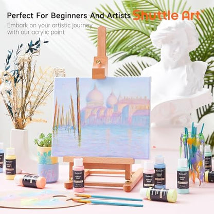 Shuttle Art 40 Pack Pastel Acrylic Paint Set, 30 Colors, 60ml/2oz Bottles, High Viscosity, Water-proof With 10 Paint Brushes for Painting &Crafting on Canvas, Rock, Ceramic, Fabric, Clay - Image 4