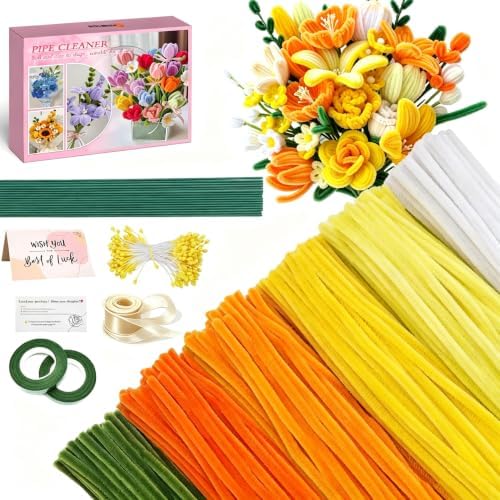 AHAMETON 620Pcs Golden Orange Pipe Cleaners Flower Kit,Chenille Stems by AHAMETON
