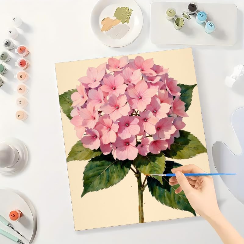Botanical Paint by Numbers Kit for Adults - DIY Pink Hydrangea Stem Painting on Canvas 16x20 Inches, Acrylic Paint Set, Suitable for Beginners, Flower Art for Home Decoration or Gifts - Image 3