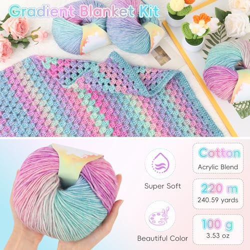 Aeelike Crochet Blanket Kit for Beginner, Easy Crochet Kit, Purple Gradient - Image 3