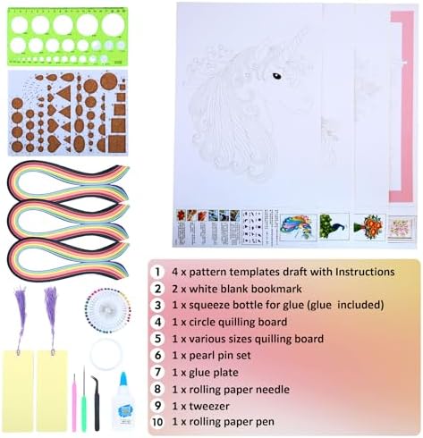 Ohmique Paper Quilling Kit - Paper Quilling Kit for Beginner Adults,DIY Set with Quilling Paper Strips 5mm, Filigree Paper Tools, 4 Patterns Flowers,Peacock,Unicon DIY Craft - Image 2