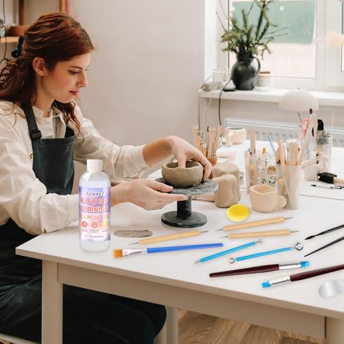 100ml Air Dry Clay Glaze and 29pcs Clay Tools Kit - Waterproof Scratch-Resistant Gloss Varnish Protects from Wear/Cracking, Pottery Tools for Stippling, Carving, Molding & Shaping Clay Crafts - Image 2