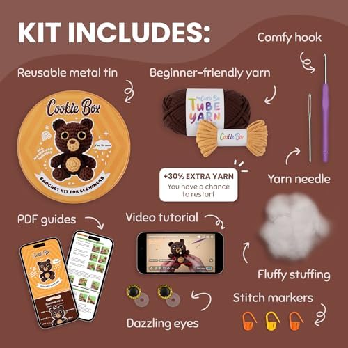 Cookie Box Crochet Kit for Beginners, Bear Bruno - Image 2
