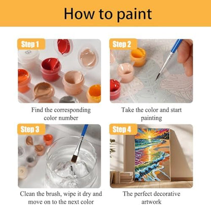 Mowana Paint by Numbers Kit for Adults Beginners, Sea Tide Beach Adult Paint by Number Framed Canvas with Easel, DIY Arcylic Adult Oil Painting by Number Kits 8x12inch - Image 4