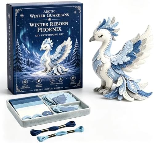 Arctic Winter Guardians DIY Patchwork Kit, Beginner Sewing Kit, 3D Stuffed Mythical Creature Needle, Portable Stuffed Animal Sewing Kit for Beginners, Pre-Cut Handmade Craft Kit (Aurora Phoenix) by Unknown