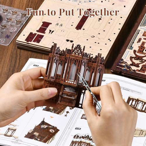 fifijoy Book Nooks, DIY Miniature Book Nook Kit Music, 3D Wooden Puzzle Bookends for Bookshelf Insert Decor with Led Light for Teens and Adults (Timeless Melody) - Image 5