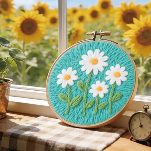 BEUNITONE 2PCS Flower Punch Needle Kit for Adults Beginners, Complete DIY Craft Needlepoint Kits with Hoop, Punch Needle Starter Craft Embroidery Set for Handmade Decor & Floral Stitching Projects - Image 5