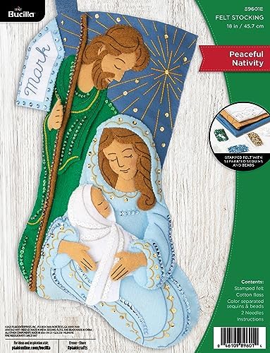 Bucilla Felt Applique 18" Stocking Making Kit, Peaceful Nativity, Perfect for Holiday DIY Arts and Crafts, 89601E by Bucilla