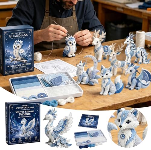 ROTORS Arctic Winter Guardians DIY Patchwork Kit, Pre Cut Felt Animal Sewing Kit, 3D Stuffed Creature Craft Set, Handmade Home Decor Gift for Beginners (Blue-I) - Image 5