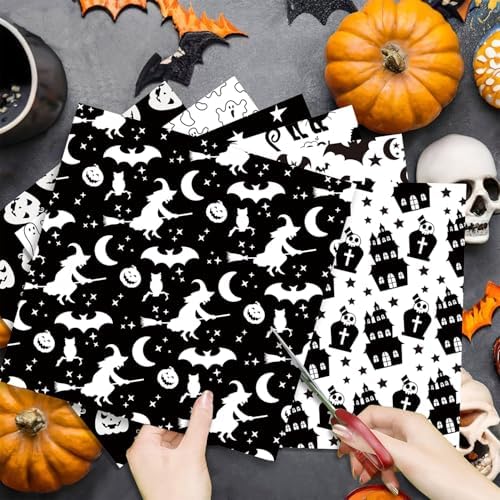 24 Sheets Halloween Pattern Paper Set, 11.8"x11.8" Scrapbooking Supplies Paper Spider Pumpkin Bat Skull Cat Witch Origami Paper - 12 Styles ﻿ - Image 4