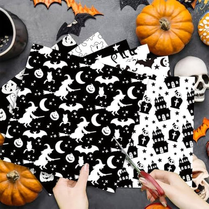 24 Sheets Halloween Pattern Paper Set, 11.8"x11.8" Scrapbooking Supplies Paper Spider Pumpkin Bat Skull Cat Witch Origami Paper - 12 Styles ﻿ - Image 4