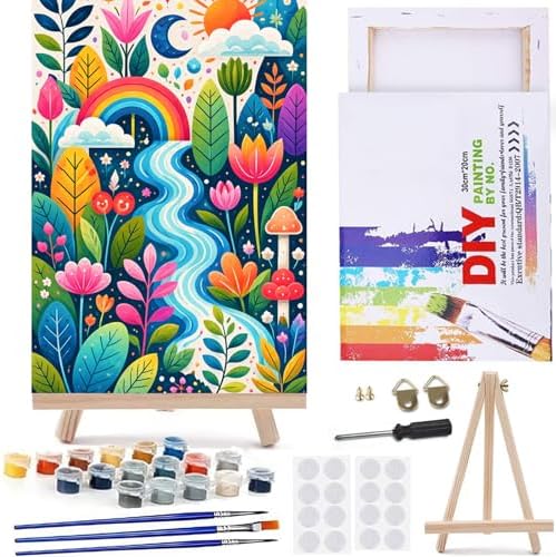 MaiMMaledy Paint by Numbers Kit 8Lx12W inch for Adults Beginners Canvas Pictures with Framed Drawing Painting Acrylic Pigment with Wooden Triangle Easel Flower Bushes by MaiMMaledy