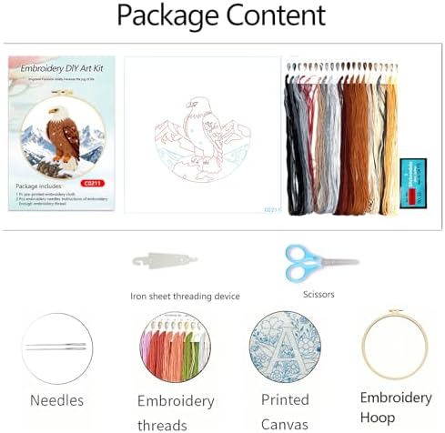 Zhenqing Bald Eagle Embroidery Kit for Beginners, Wildlife Mountain Needlework Craft with Pre-Printed Cotton Fabric, Hoop, Threads & Tools (C0211) - Image 5