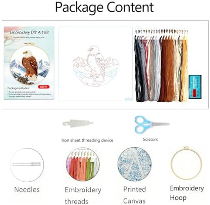 Zhenqing Bald Eagle Embroidery Kit for Beginners, Wildlife Mountain Needlework Craft with Pre-Printed Cotton Fabric, Hoop, Threads & Tools (C0211) - Image 5