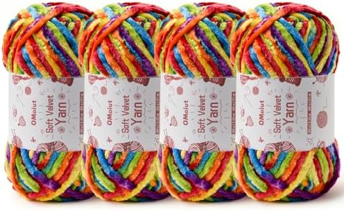 4x100g Fluffy Velvet Chenille Yarn for Crocheting and Knitting, 4x80m (87.5yd) Baby Yarn for Crocheting Soft, Crochet Chunky Yarns Amigurumi Yarns (4 Rainbow 2) by OMoiut