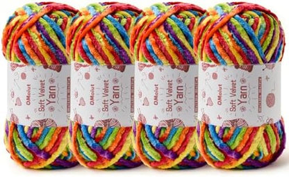4x100g Fluffy Velvet Chenille Yarn for Crocheting and Knitting, 4x80m (87.5yd) Baby Yarn for Crocheting Soft, Crochet Chunky Yarns Amigurumi Yarns (4 Rainbow 2) by OMoiut