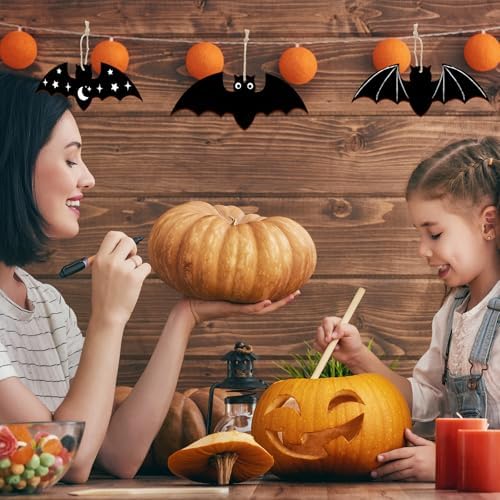 Large Size 7inch Wooden Halloween Ornaments to Paint,Bat Cutouts Unfinished DIY Blank Unfinished Pumpkin Wood Discs Ornament for Crafts Hanging Autumn Decorations 10PCS - Image 6