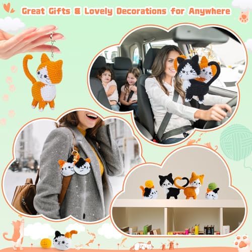 Auspicious beginning Cat Crochet Kit for Beginners-Crochet Kits 4PCS Cats Family Crochet Animals Kits with Step-by-Step Video Tutorials, Crochet Starter Kit Learn to Crochet Kits for Adults - Image 6