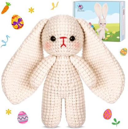 Crochetta Crochet Kit for Beginners, Crochet Starter Kit w Step-by-Step Video Tutorials, Beginner Crochet Kit Knitting Supplies for Adults, Crochet Bunny(40%+ Yarn) by Crochetta
