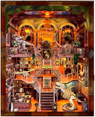 VORATHIS Dinosaur Book Nook Kit LED, 3D Wooden Puzzle Museum for Adults by Unknown